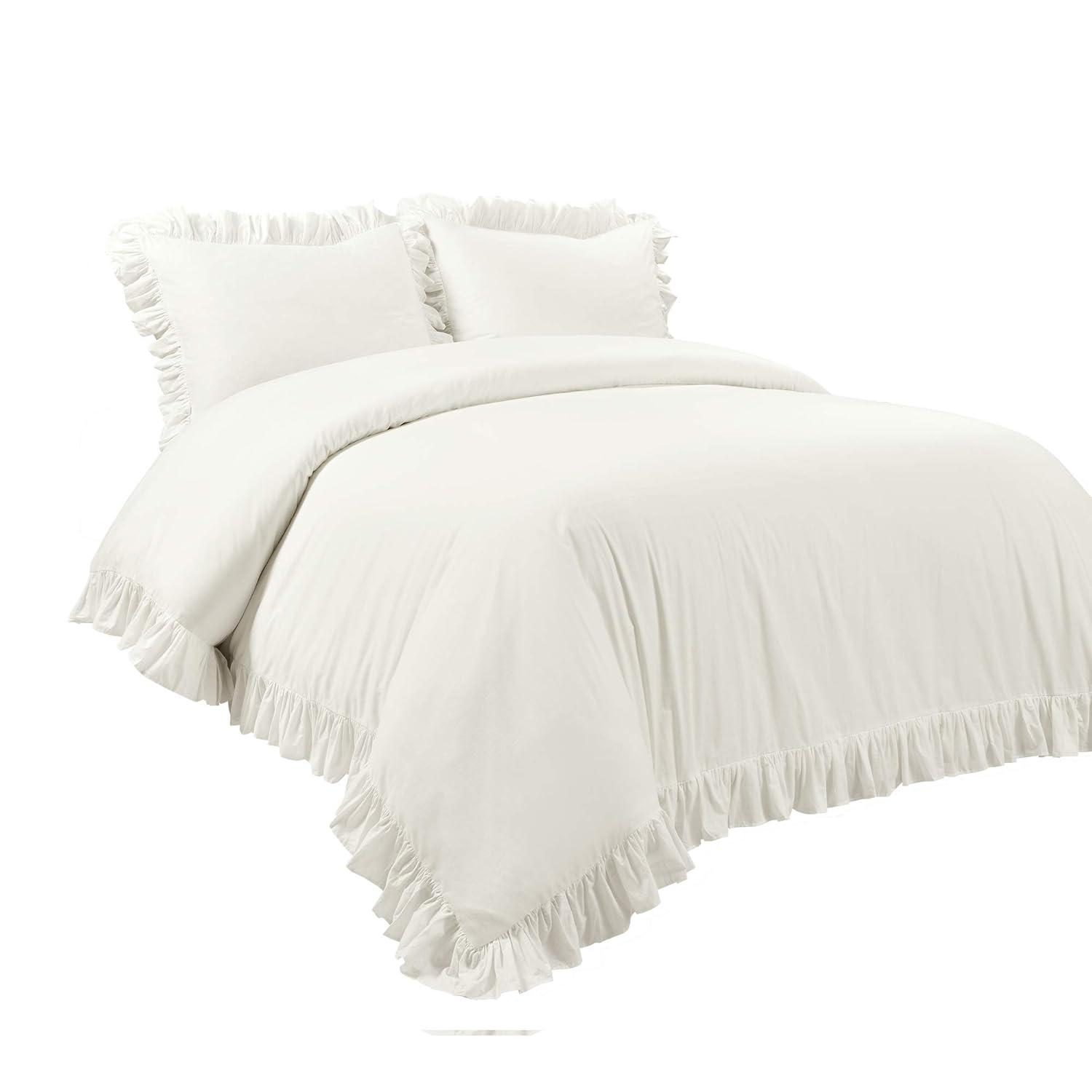 Lush Décor 3pc California King Reyna 100% Cotton Duvet Cover Set White: Elegant Bedding with Inner Ties & No Fill