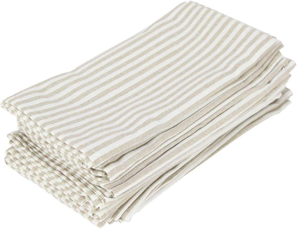 Beige Striped Cotton Linen Blend Dinner Napkins - Set of 12