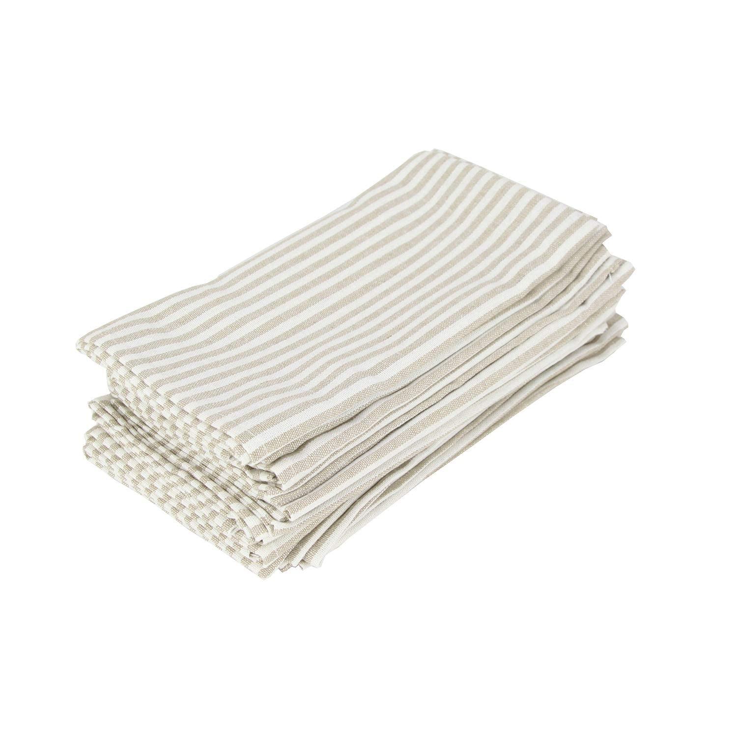 Plain Striped Cotton Linen Blended Dinner Cloth Napkins - Set of 12 (40 x 30 cm) - for Events & Home Use (Beige)