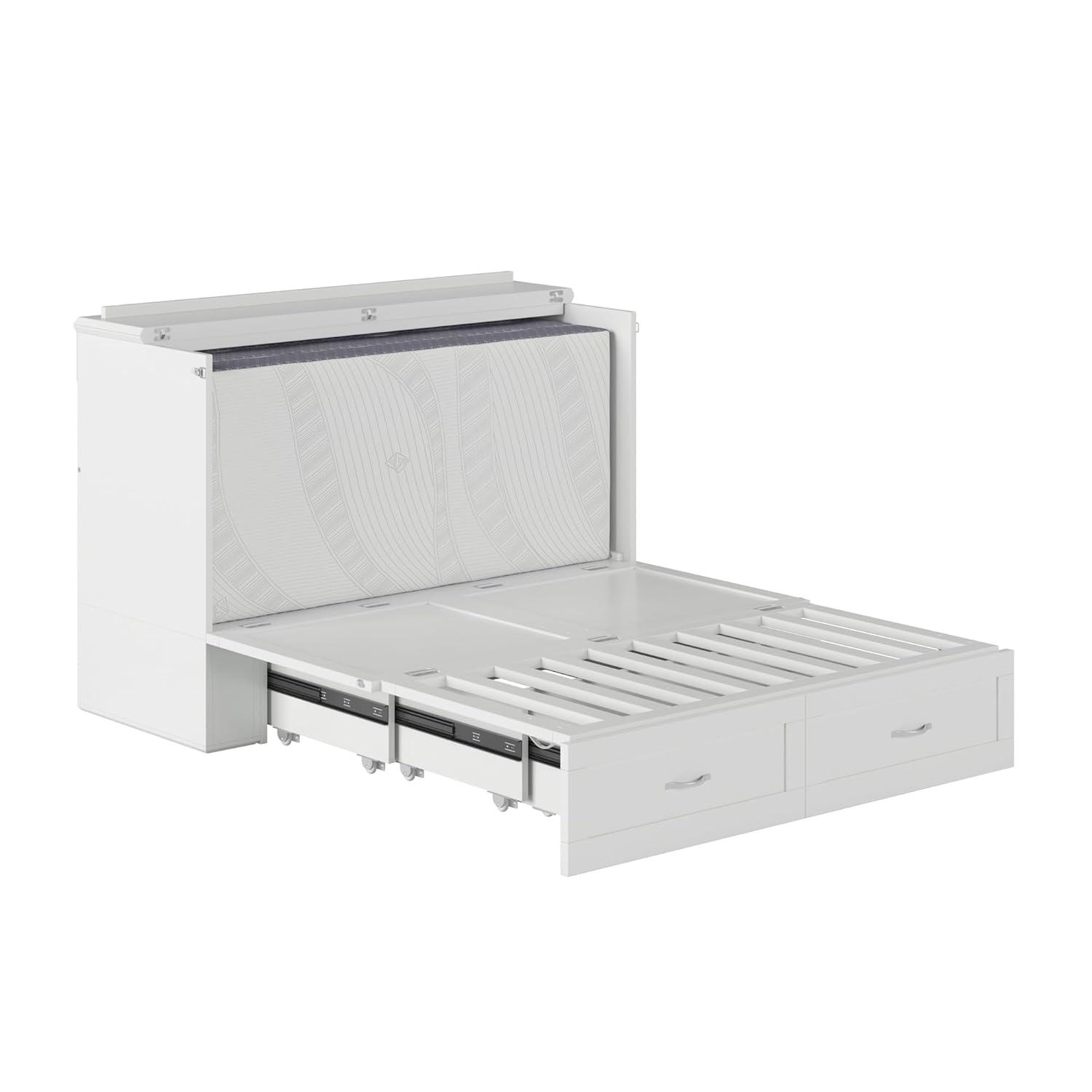 AFI Hamilton Full Solid Wood Murphy Bed Chest with Built-In Charger in White