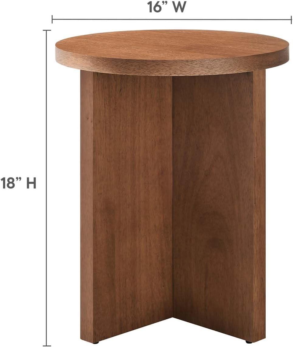 Silas Round Walnut Wood Side Table with X-Frame Base