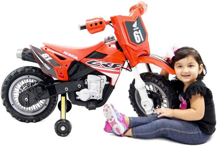 Homestock Beachy Beauty 6V Honda Dirt Bike For Kids, Red - 14" X 21" X 32", Max Speed 3 Mph, Ages 2-5, 55 Lb Capacity