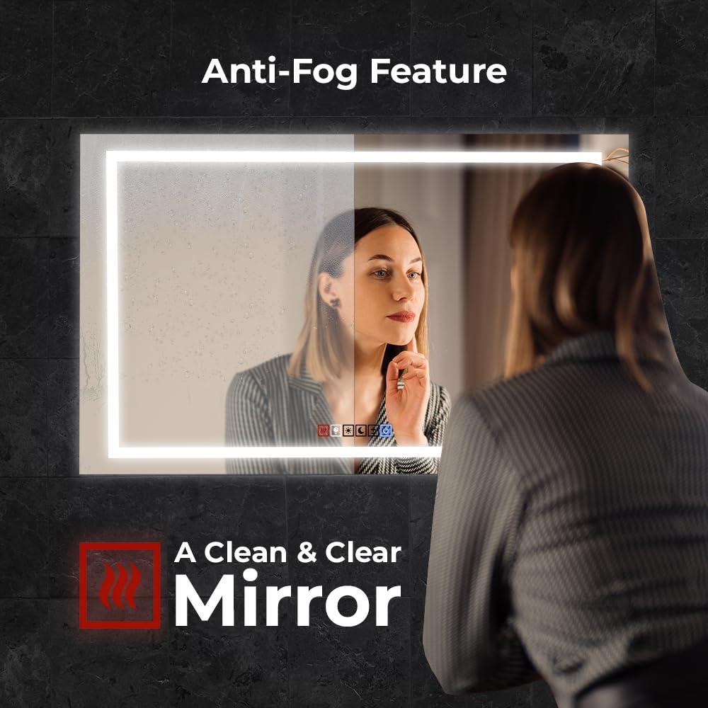 18"x40" LED Dimmable Bathroom Mirror Rectangle LED Lighted Wall Mounted Mirror for Vanity Room with Touch Button and Anti-Fog Function by Fab Glass and Mirror