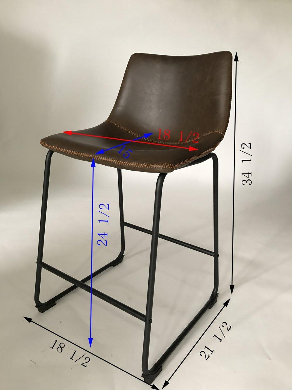 Roundhill Furniture Lotusville Vintage PU Leather Barstools, Antique Brown, Set of 2