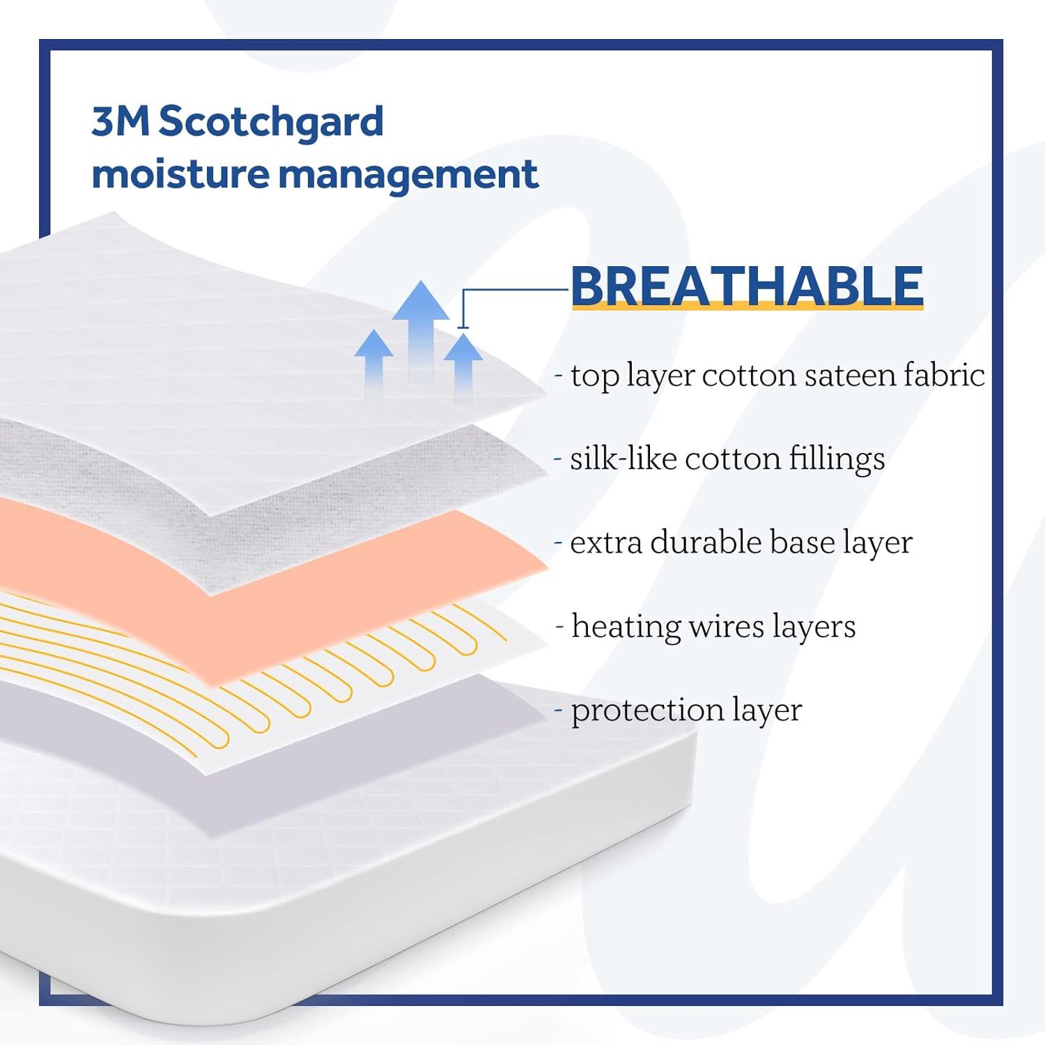Full Size White Quilted Cotton Heated Mattress Pad