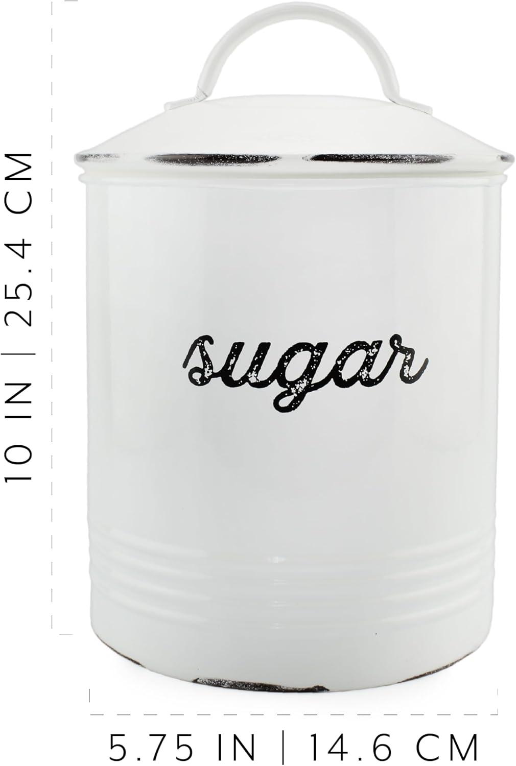 AuldHome Design Enamelware White Sugar Canister; Rustic Farmhouse Style Kitchen Storage