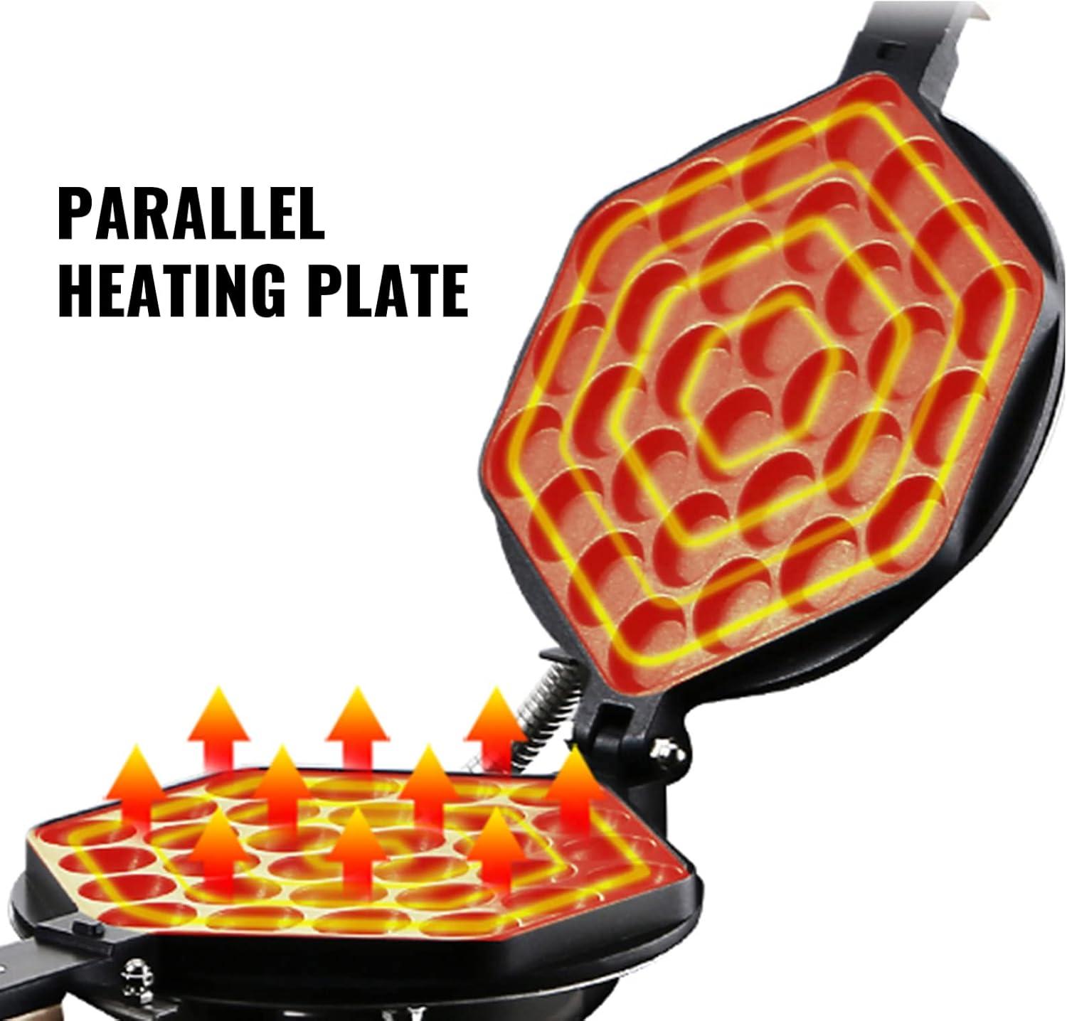 VEVOR Commercial Bubble Waffle Maker, 1400W Egg Bubble Puff Iron w/ 180° Rotatable 2 Pans & Wooden Handles, Stainless Steel Baker w/Non-Stick Teflon Coating, 50-250℃/122-482℉ Adjustable