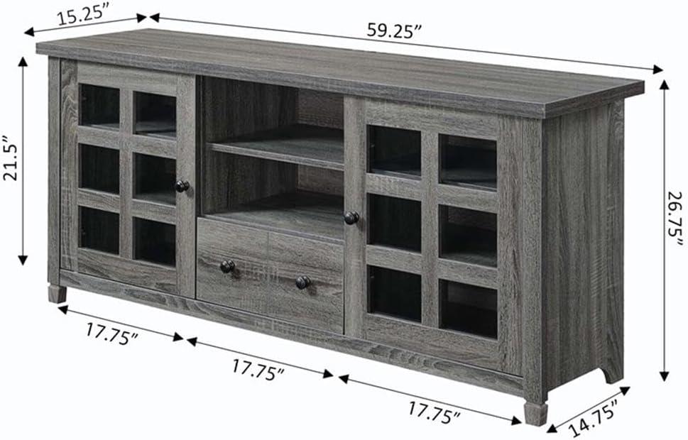 Convenience Concepts Newport Park Lane 1 Drawer TV Stand with Storage Cabinets and Shelves for TVs up to 65 Inches, Weathered Gray