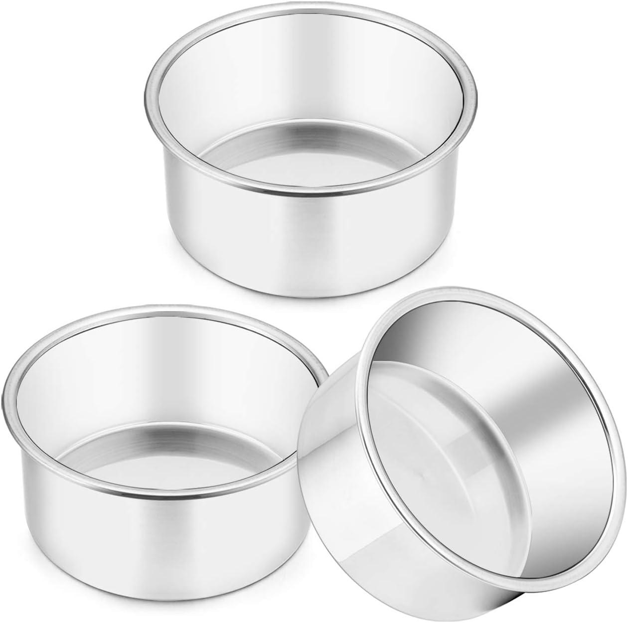 4 Inch Small Cake Pan Set of 4, VeSteel Stainless Steel Baking Round Cake Pans Tins Bakeware for Mini Cake Pizza, Quiche, Non Toxic & Healthy, Leakproof & Easy Clean, Mirror Finish & Easy Releasing