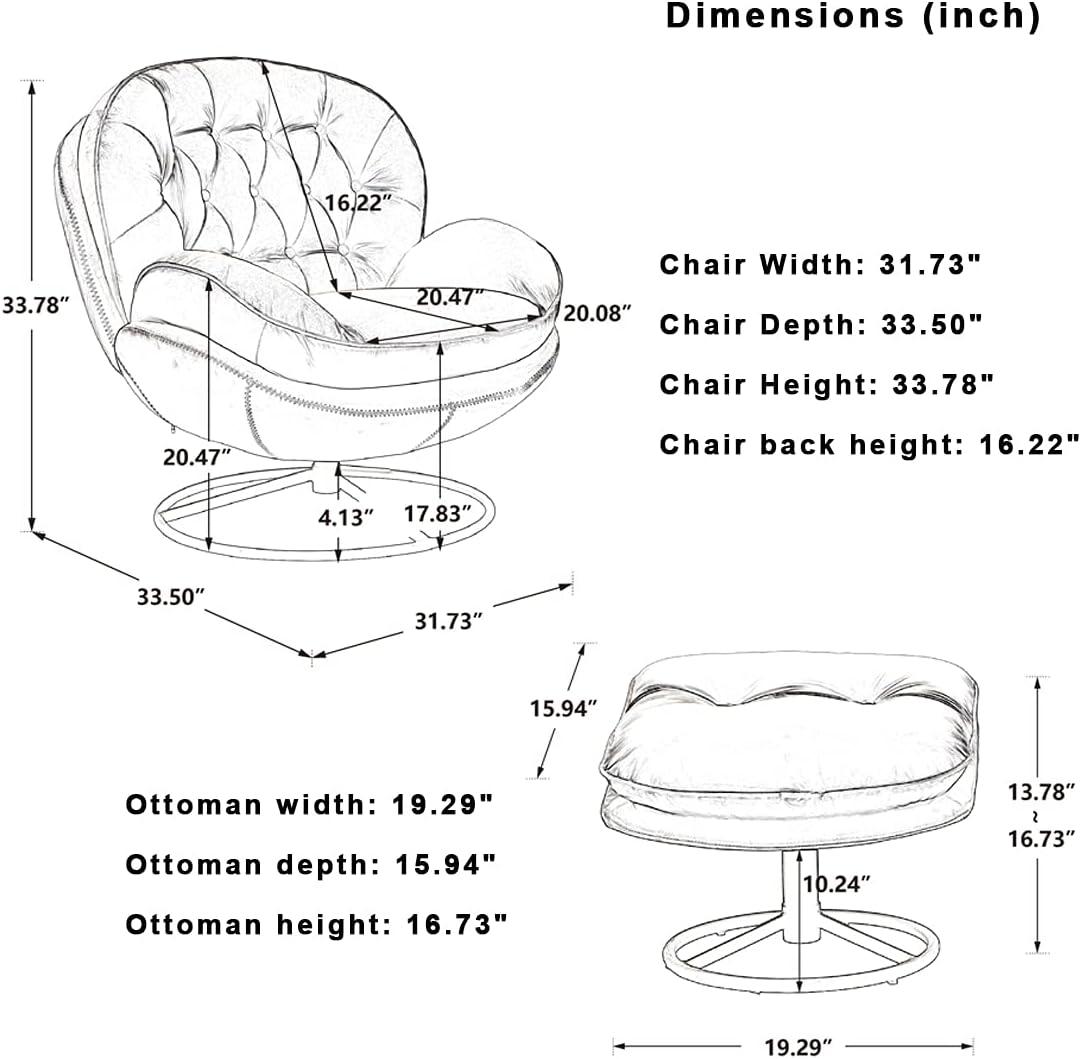 Velvet Swivel Accent Chair with Ottoman Set, Modern Lounge Chair with Footrest and Metal Base, Comfy Armchair Recliner Chair for Living Room, Bedroom, Reading Room, Home Office