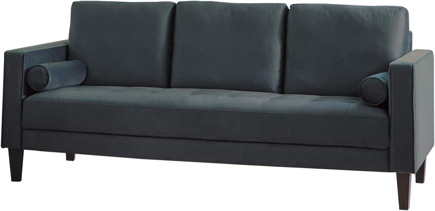 Gulfdale Transitional Dark Teal Velvet 82" Sofa with Black Wood Legs