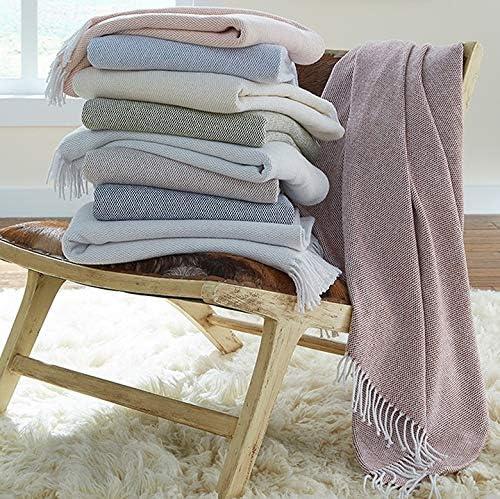 Lightweight Cotton Basketweave Throw Blanket with Fringe