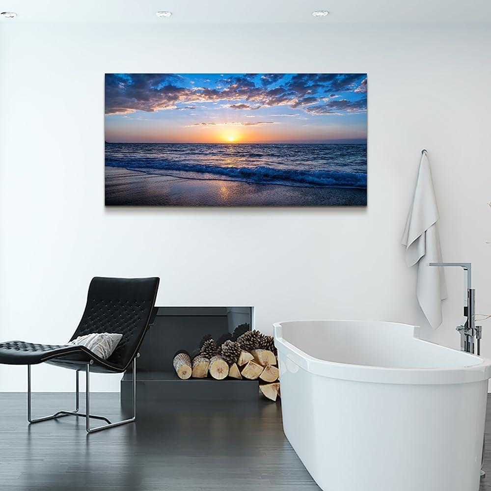 Creowell Wall Art Moon Sea blue Ocean Landscape Paintings Bedroom Canvas Art Print wall art for living room Paintings for Wall Decor and Home Decor -20x16 Inch