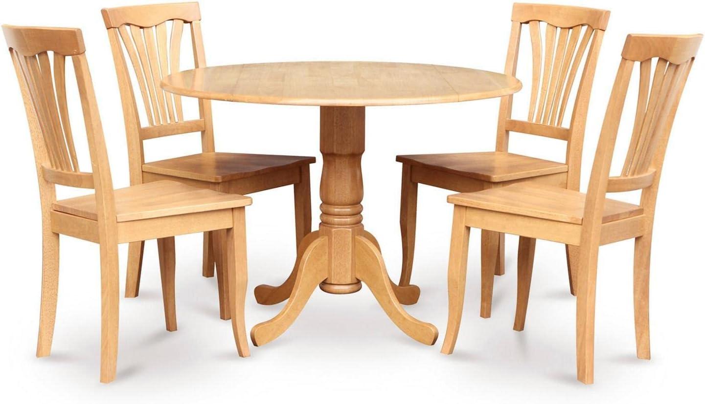 Oak Finish Round Drop Leaf Dining Set with 4 Chairs