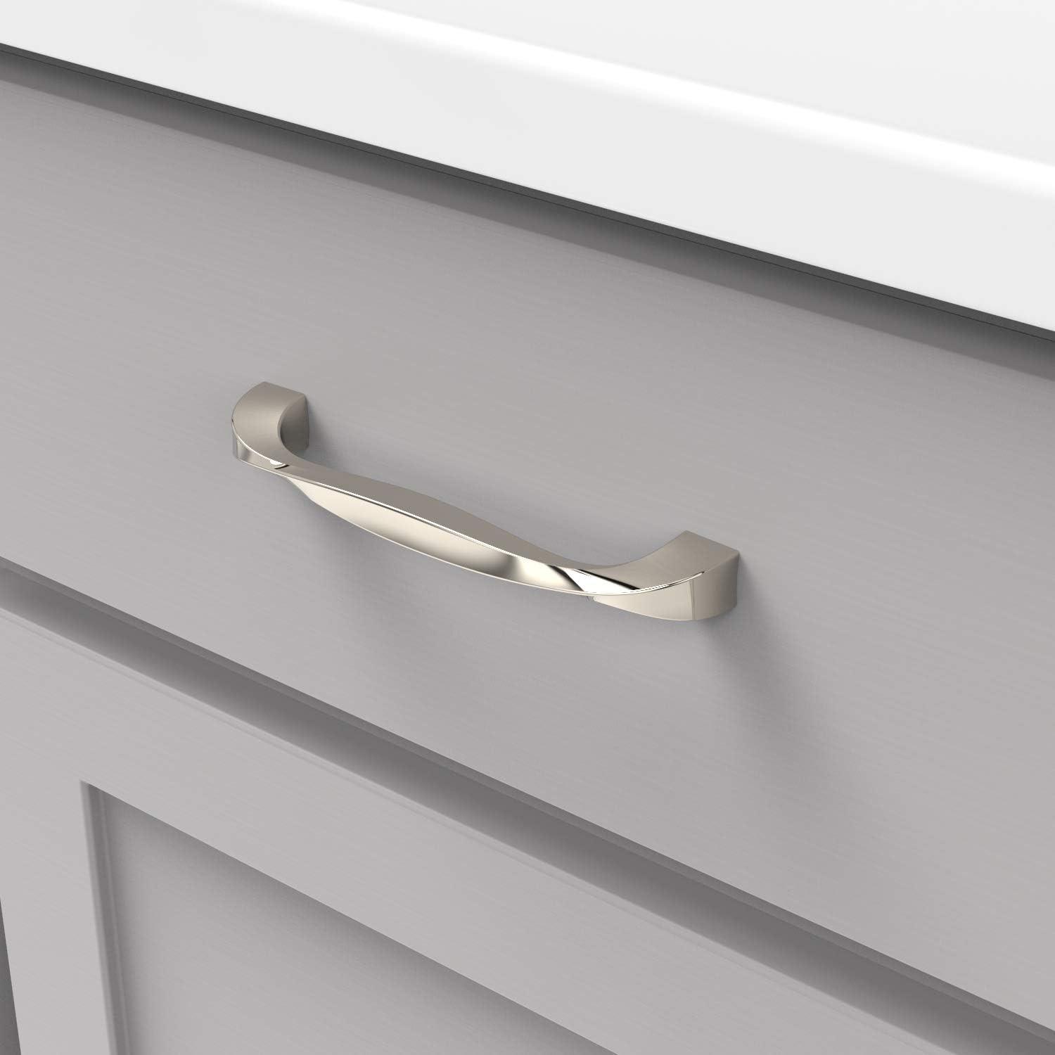 Hickory Hardware 1 Pack Solid Core Kitchen Cabinet Pulls, Luxury Cabinet Handles, Hardware for Doors & Dresser Drawers, 5-1/16 Inch (128mm) Hole Center, Polished Nickel, Twist Collection