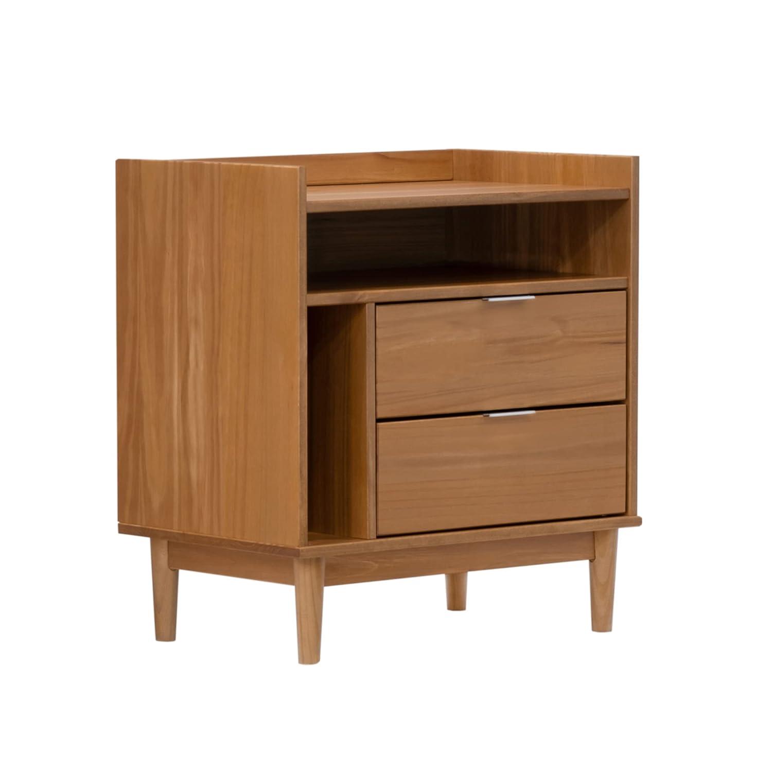 25" Solid Wood 2-Drawer Night Stand with Gallery - Caramel