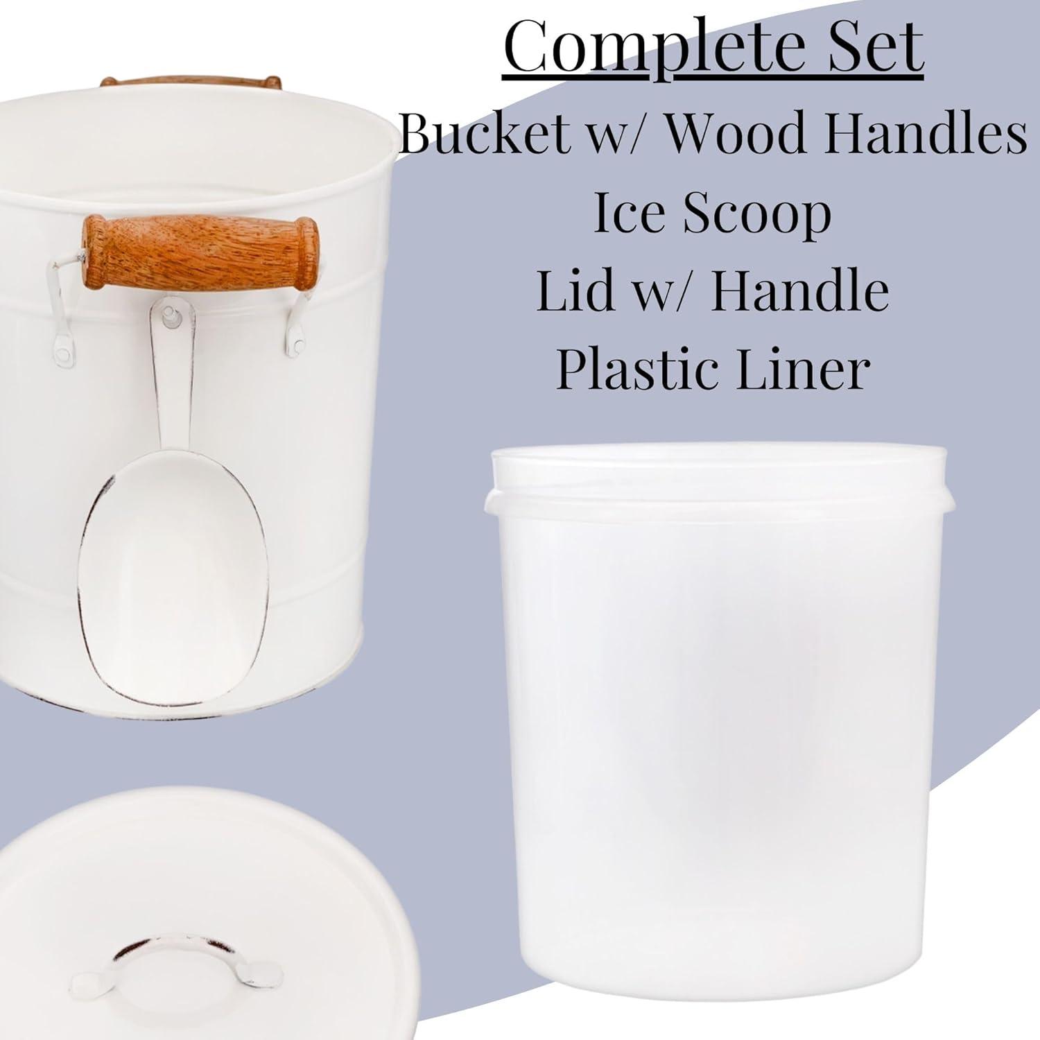 AuldHome Design White Farmhouse Enamelware Ice Bucket; Rustic Style Insulated Ice Server