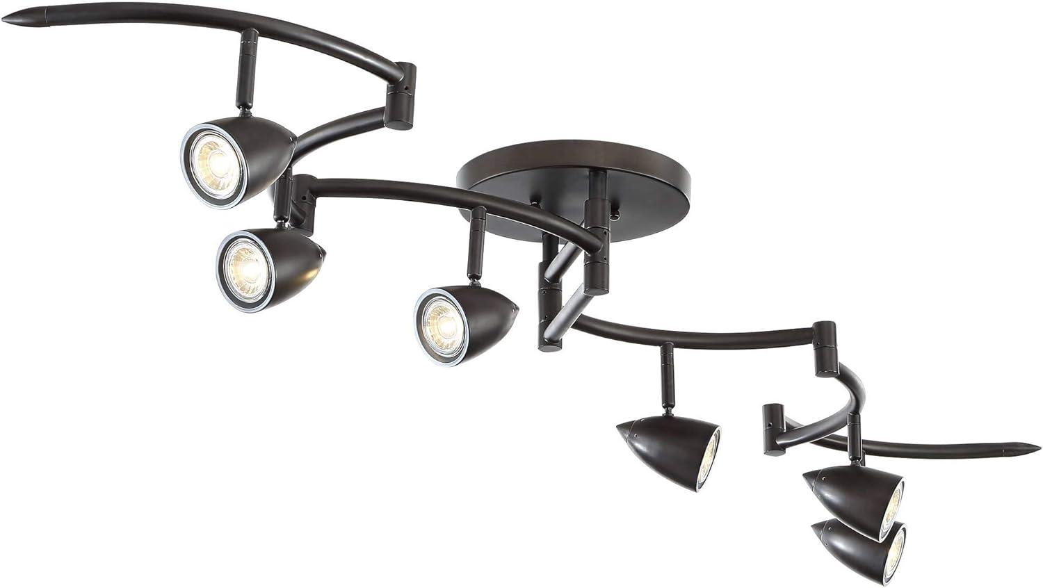 Pro Track Heavy Duty Axel 6-Head LED Ceiling Track Light Fixture Kit Spot Light GU10 Dimmable Black Metal Farmhouse Rustic Kitchen Bathroom 72" Wide