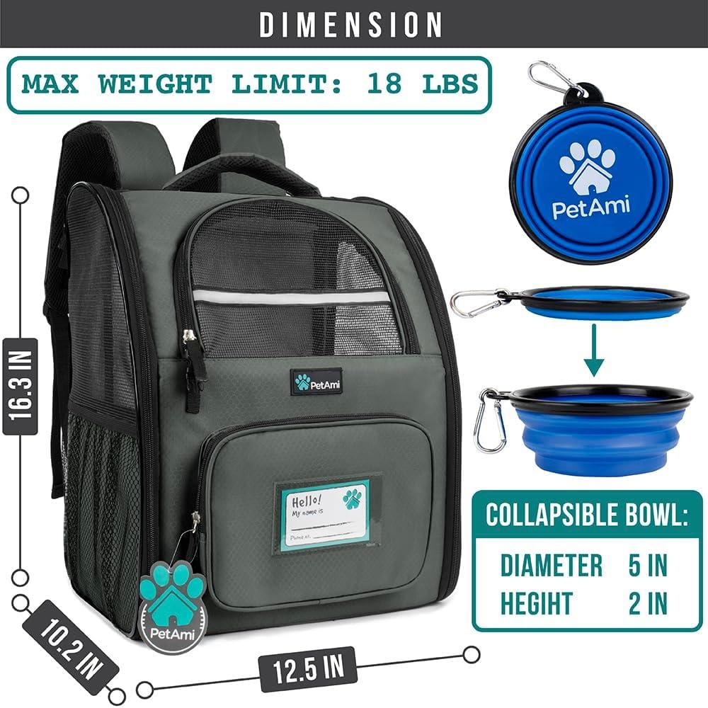 PetAmi Premium Dog Backpack Carrier Small Large Cat Puppies, Ventilated Pet Hiking Travel Bag, Airline Approved Safety Camping Biking (Dark Gray)