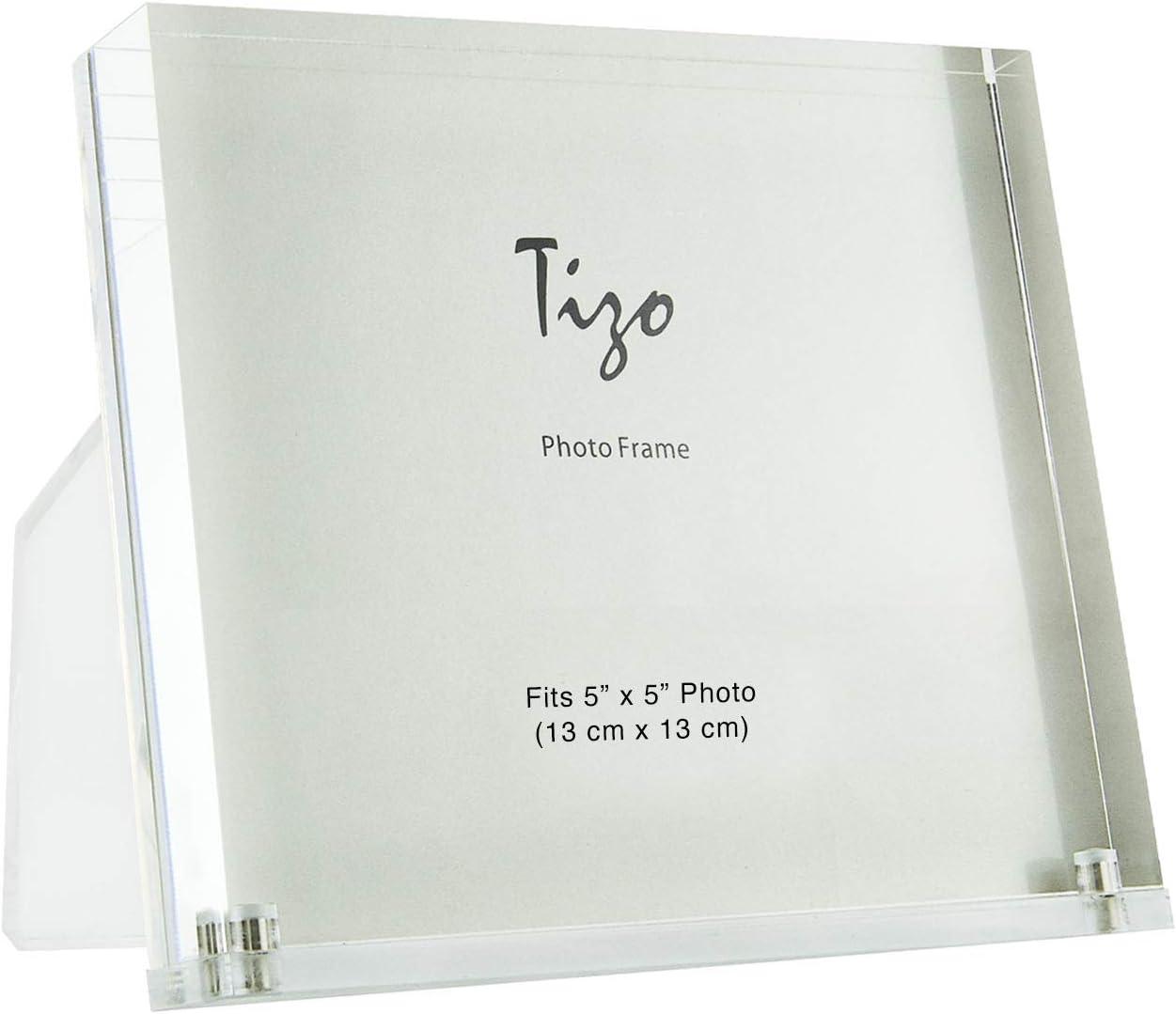 TIZO Design Vertical 5x5 Lucite Picture Frame, Durable 1 Inch Thick Clear Lucite & Magnetic Closures, Elegant & Practical Boutique Quality Photo Frame (Multiple Colors Available)