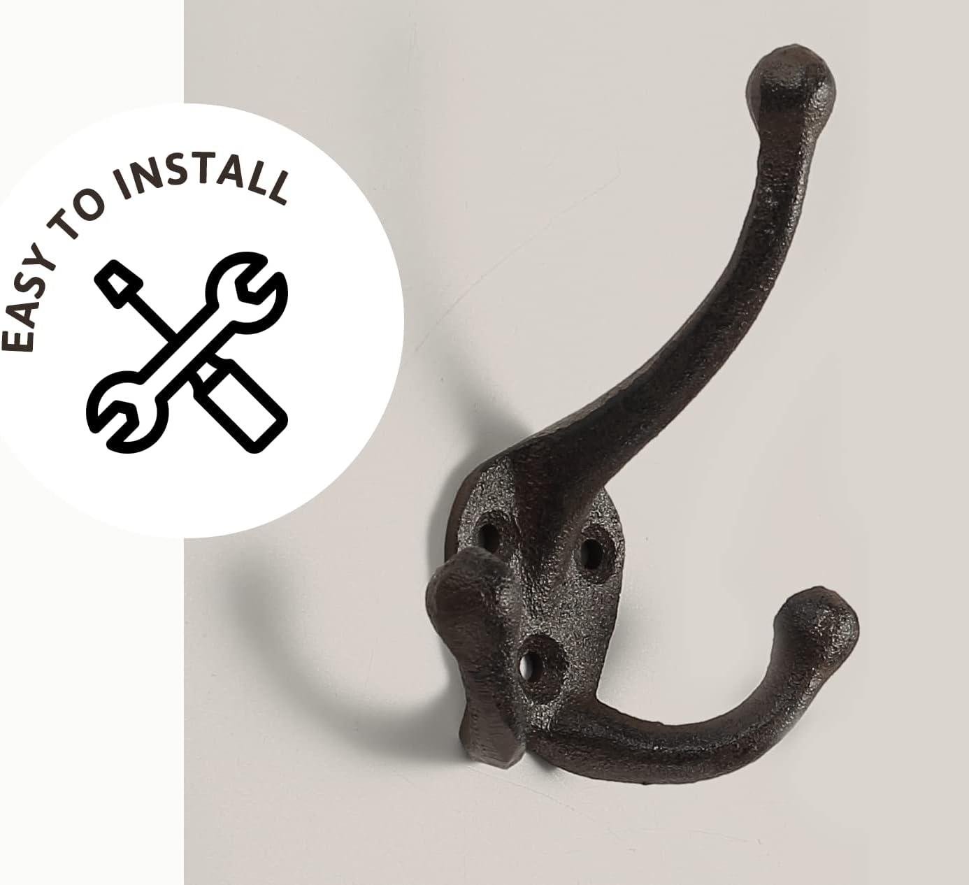 Antique Black Cast Iron Heavy Duty Wall Hooks Set