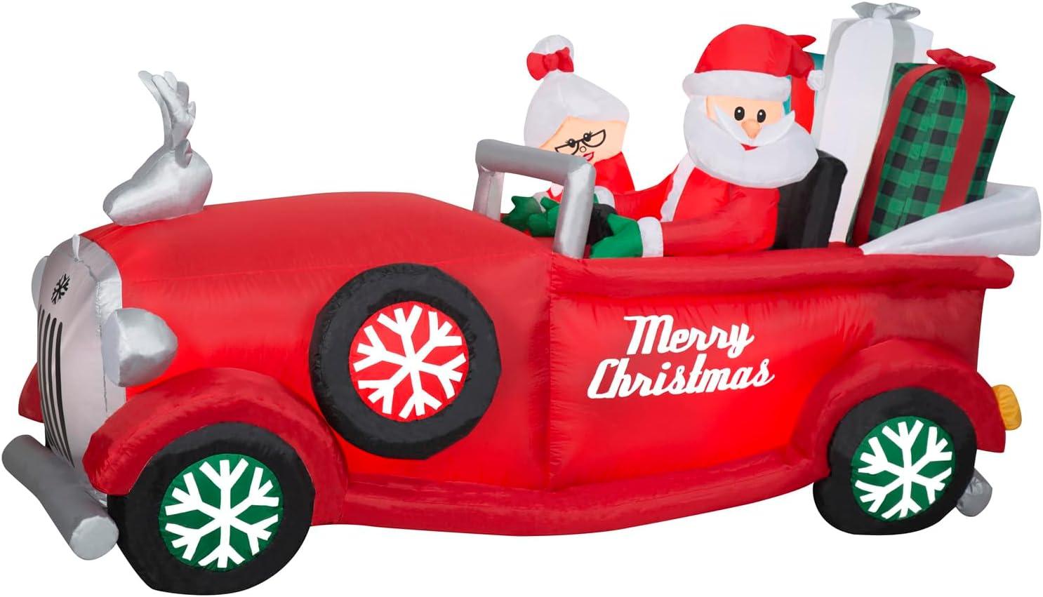 Gemmy Animated Christmas Inflatable Santa and Mrs. Claus in Red Car, 4 ft Tall, Multi