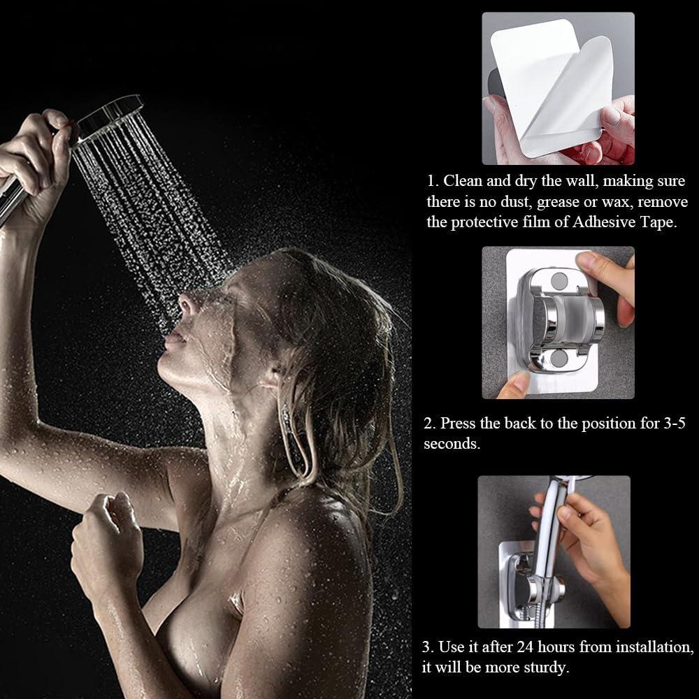 Chrome Adjustable Wall-Mount Shower Head Holder with Adhesive