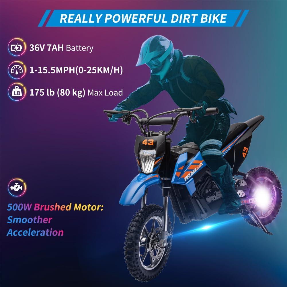 Blue 36V Electric Dirt Bike with LED Headlight