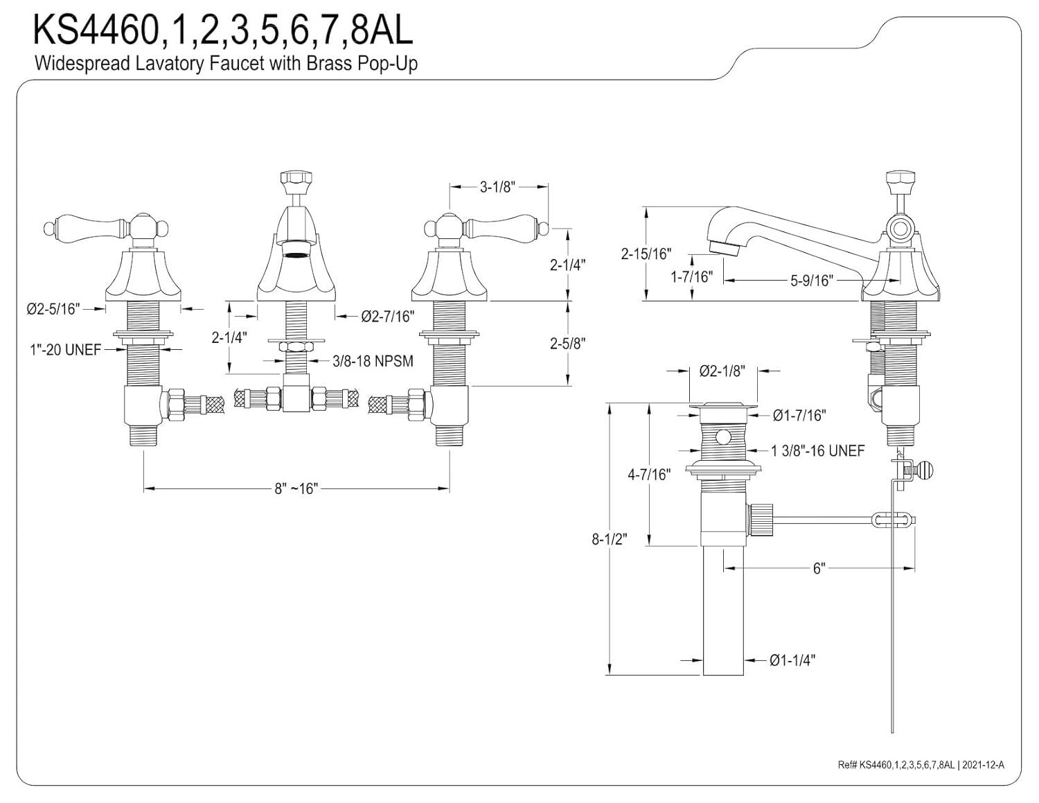 Kingston Brass KS4468AL 8 in. Widespread Bathroom Faucet, Brushed Nickel