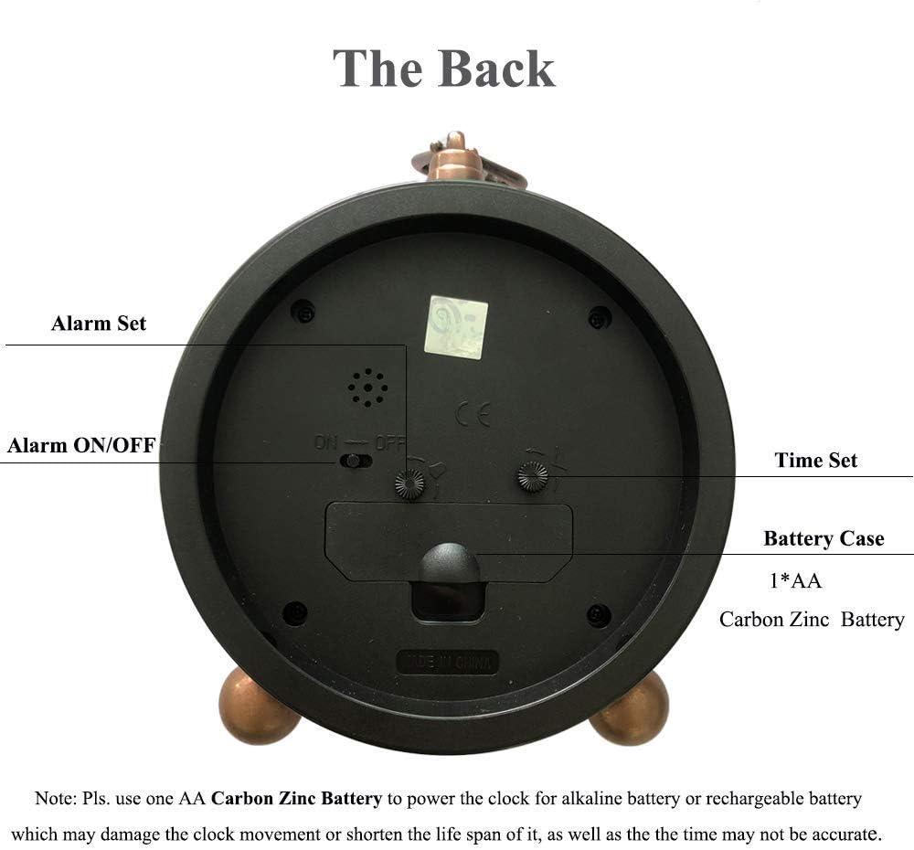 Maxspace Metal Golden Table Clock, Retro Vintage Non-Ticking Small Alarm Clock,Battery Operated Silent Quartz Movement HD Glass Desk Clock for Bedroom Living Room Indoor Decoration Kids… (Roman2)