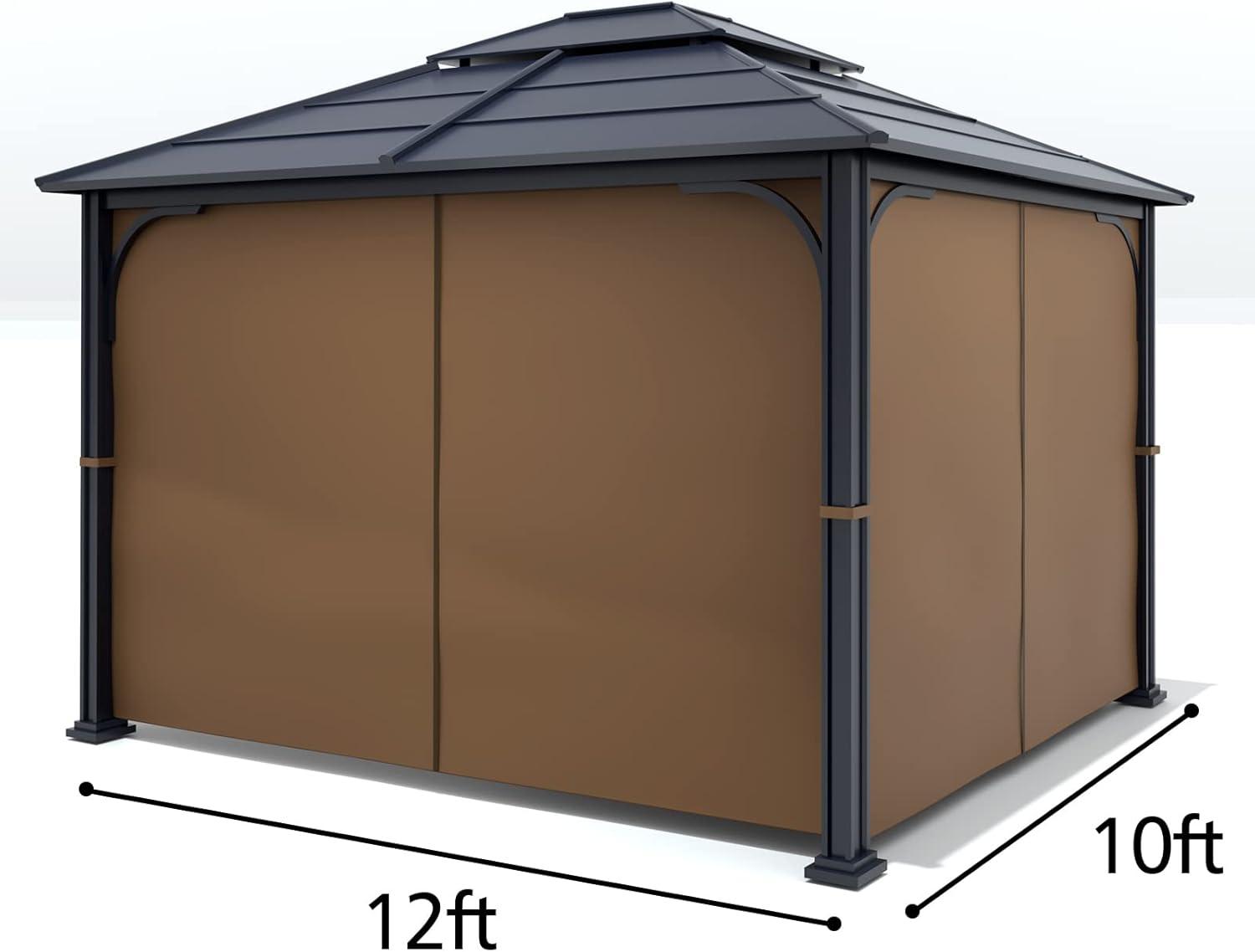 Gazebo Universal Replacement Privacy Curtain - Wonwon Privacy Panel Canopy Side Wall with Zipper for 10' x 12' Outdoor Gazebo (Brown)