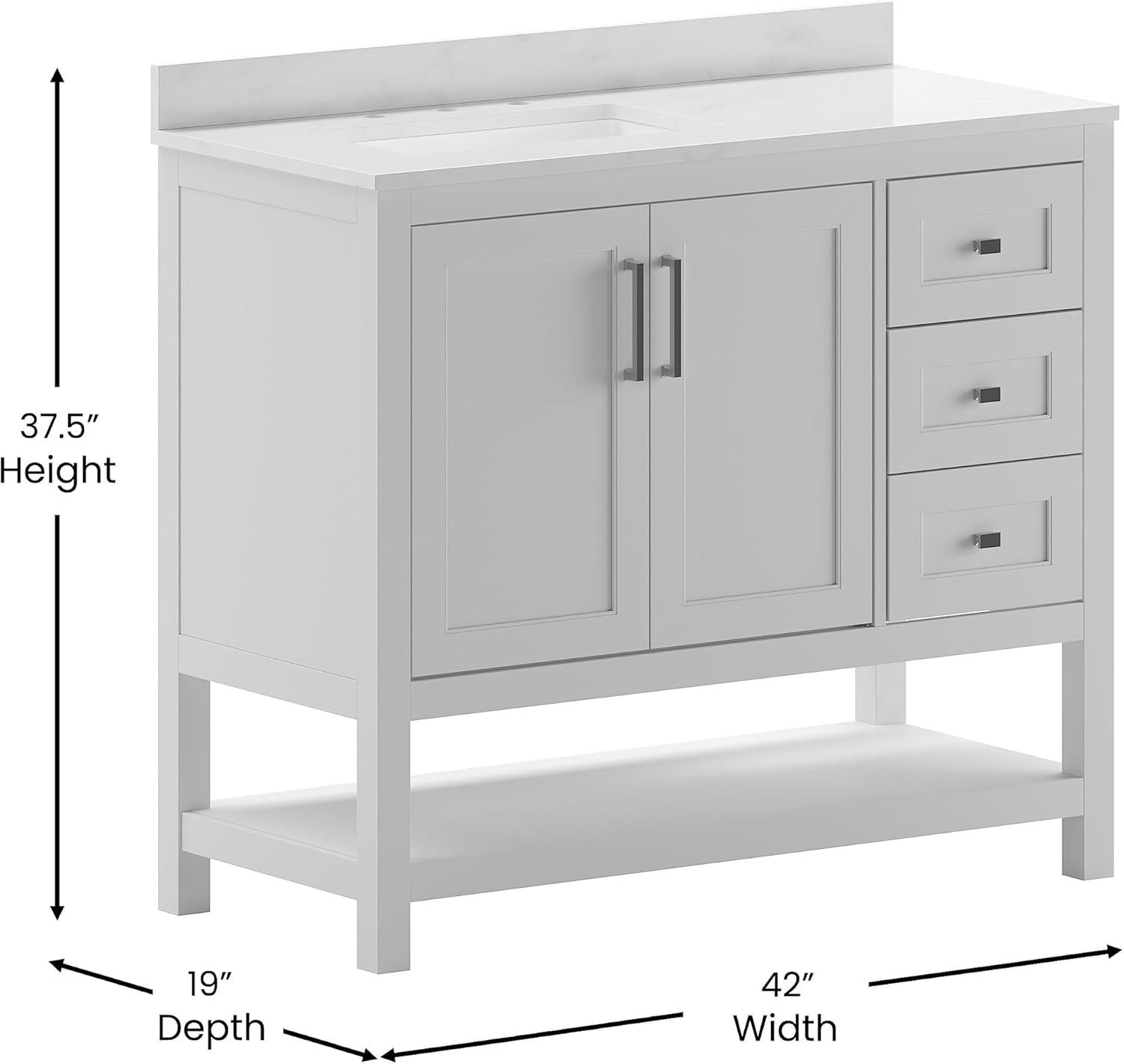 Taylor & Logan 42" Vivien Bathroom Vanity: Carrara Marble Top, Ceramic Sink, Engineered Wood