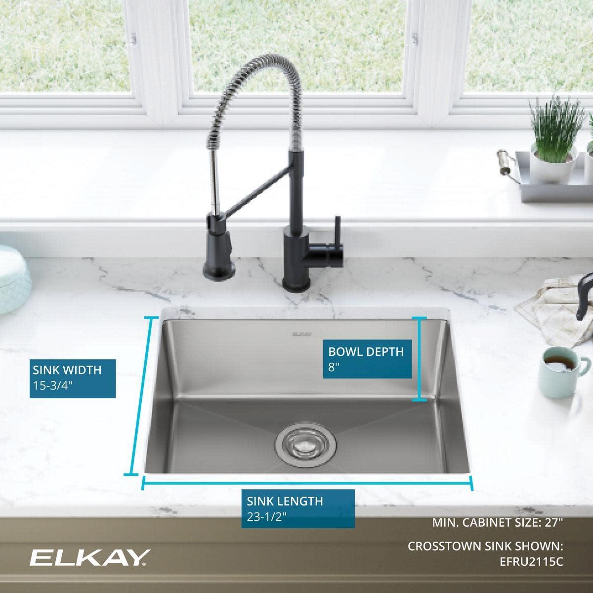 Elkay EFRU2115T Crosstown 23-1/2" Undermount Single Basin Stainless Steel Kitchen Sink - Stainless Steel