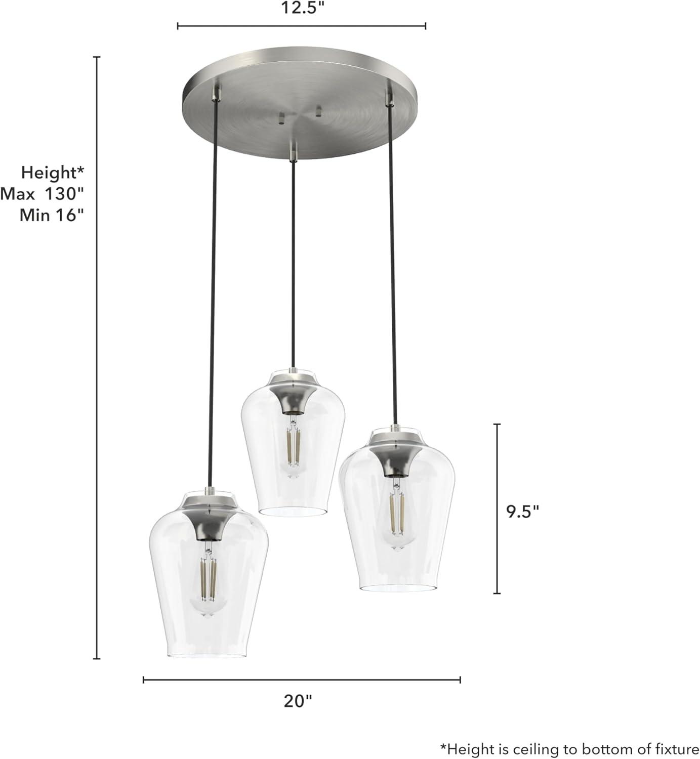 Hunter Vidria Brushed Nickel 3 Light Cluster Ceiling Light Fixture