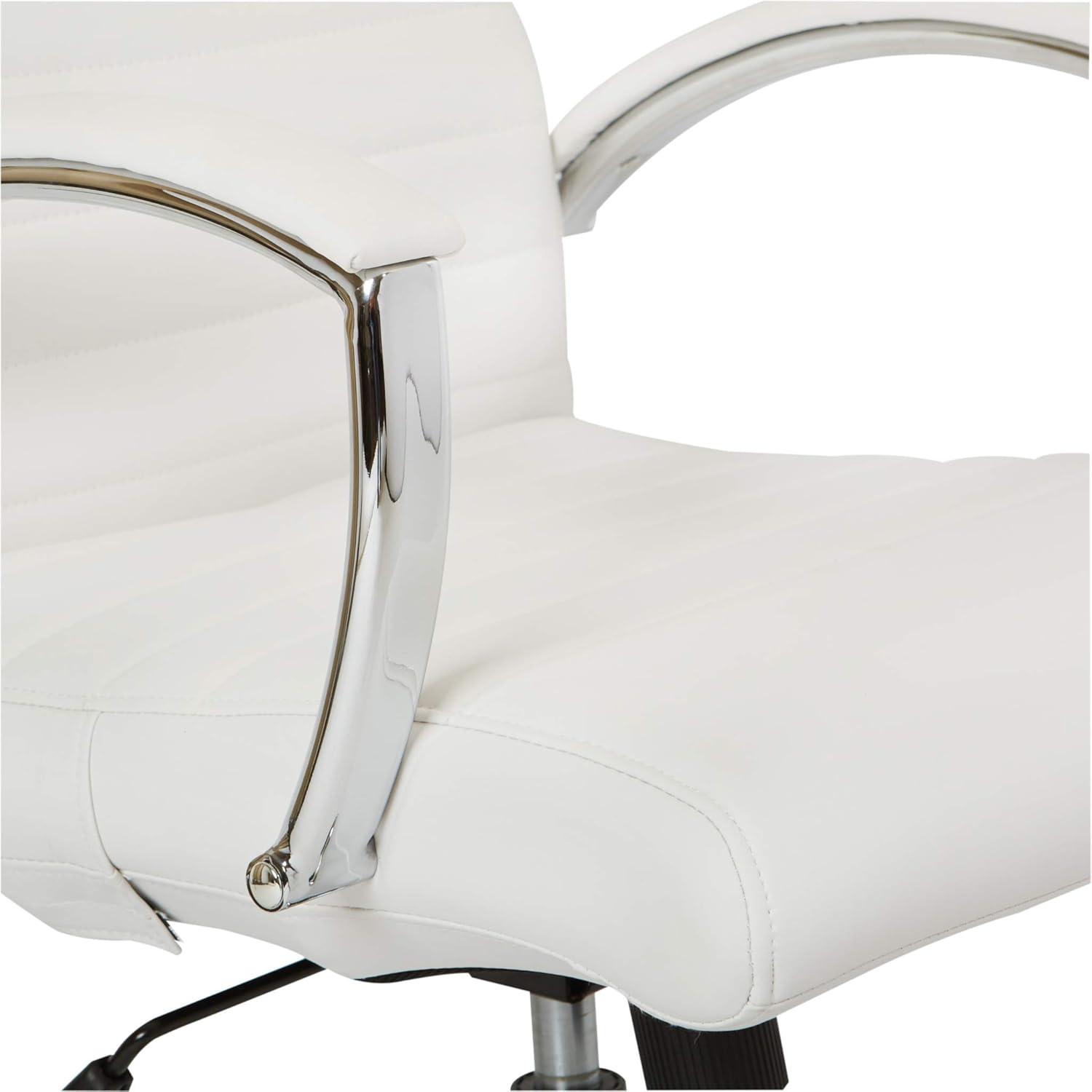 Office Star Products Executive Low Back Faux Leather Chair with Chrome Arms and Base - single White