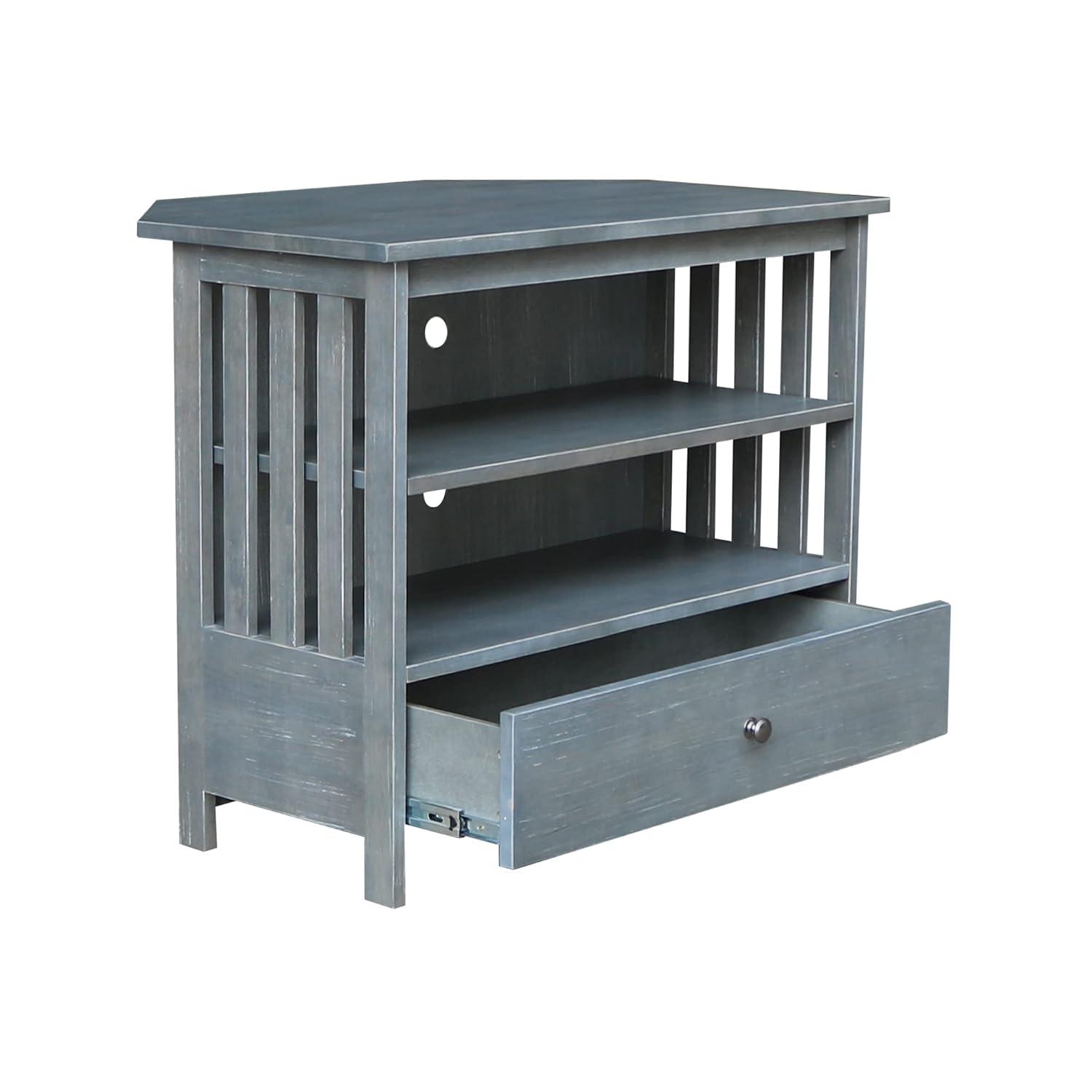 Solid Wood TV Stand with Shelves and Drawer in Heather Gray - 28.9"  Height