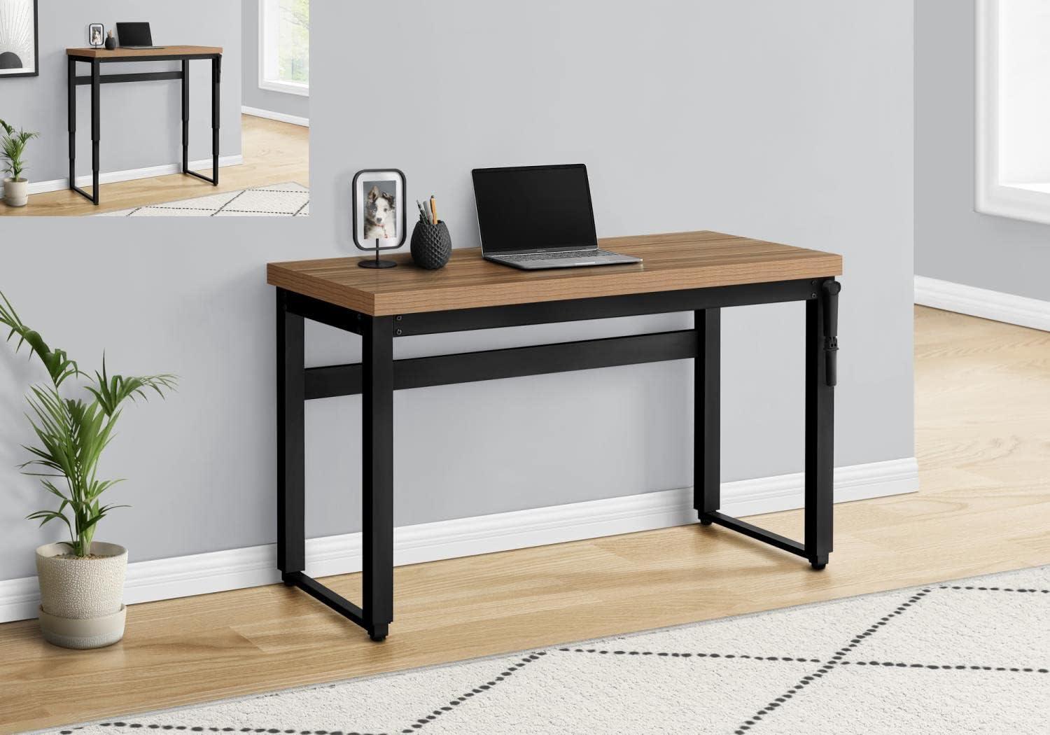 Brussels Contemporary Adjustable Height 48" Desk with Power Outlet in Brown/Black