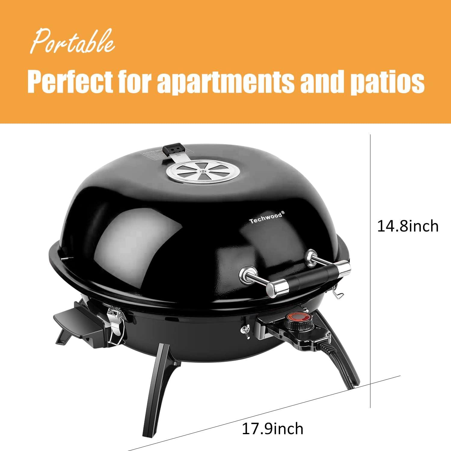 Techwood 1600W Electric Indoor/Outdoor Grill - 15-Serving Removable Stand BBQ with Double Layer Design for Countertops (Black)