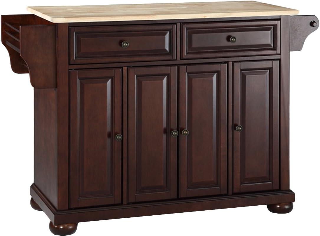 Alexandria Wood Top Full Size Kitchen Island/Cart Mahogany - Crosley: 8 Shelves, 2 Drawers, Adjustable Storage