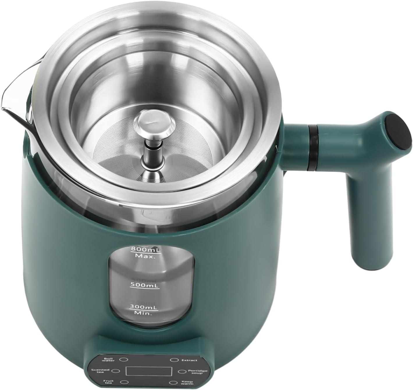 Green Stainless Steel and Glass Electric Tea Kettle with Temperature Control