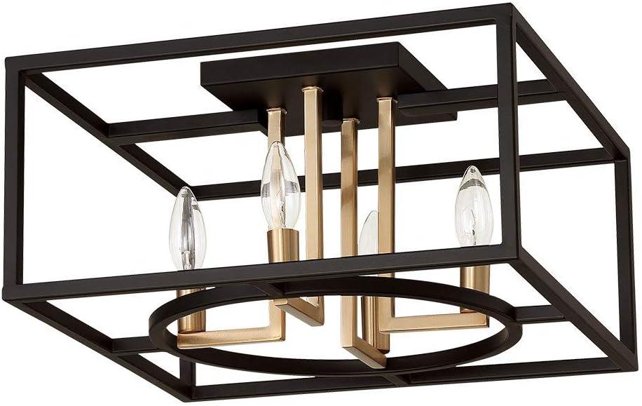 EGLO Mundazo 4-Light Semi Flush Modern Ceiling Light Fixture Dimmable LED Lighting Fixture for Hallway, Living Room, and Closet, 15 in, Black and Gold