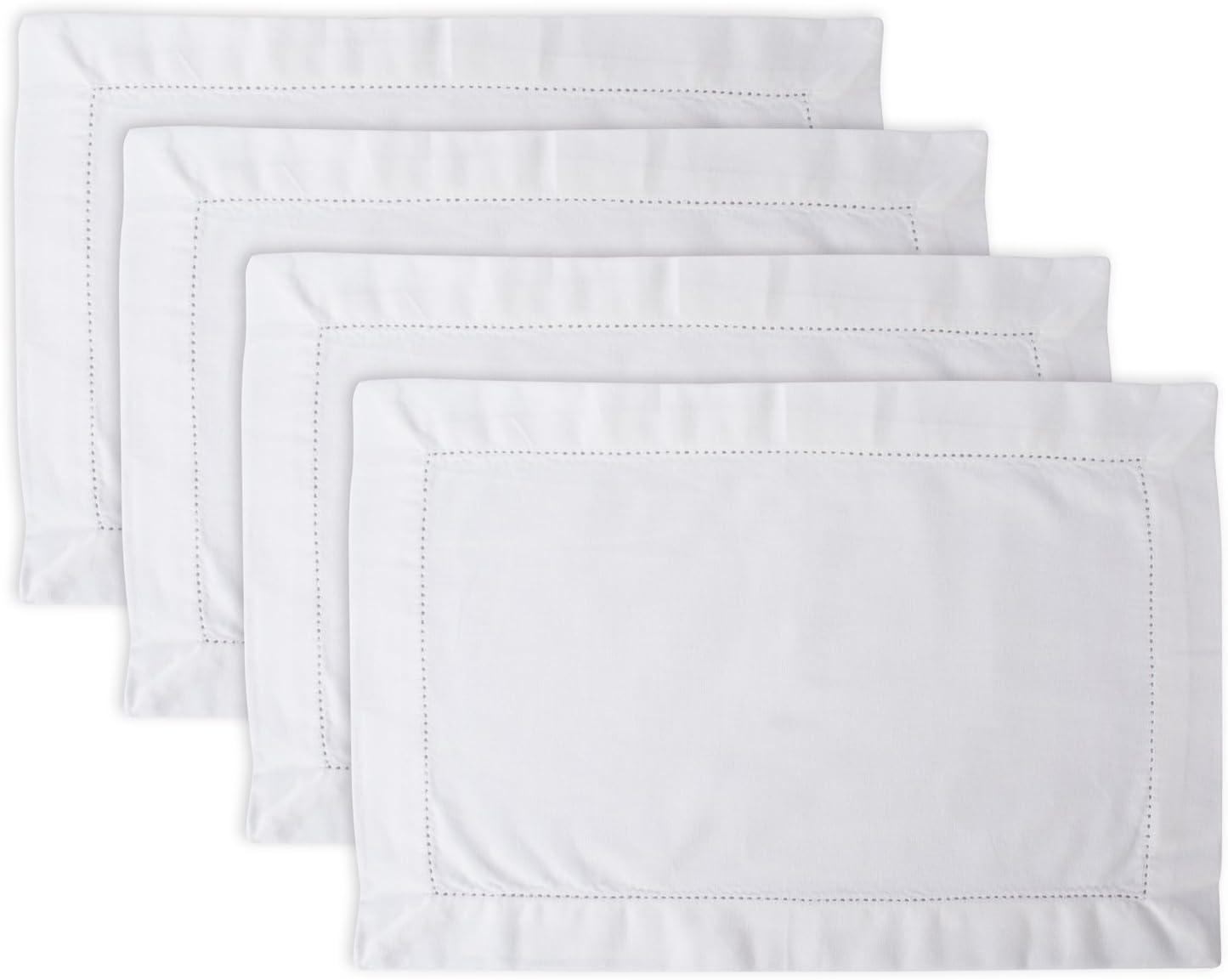 White Hemstitch Cotton Rectangular Placemats, Set of 4