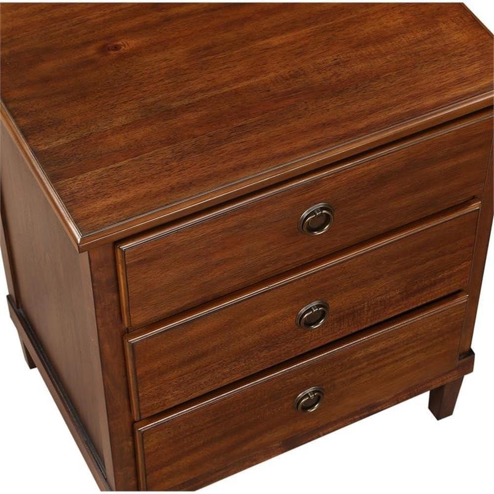 Comfort Pointe Cambridge Nightstand Brown: Elegant 3-Drawer Storage, Metal Hardware, No Assembly Required