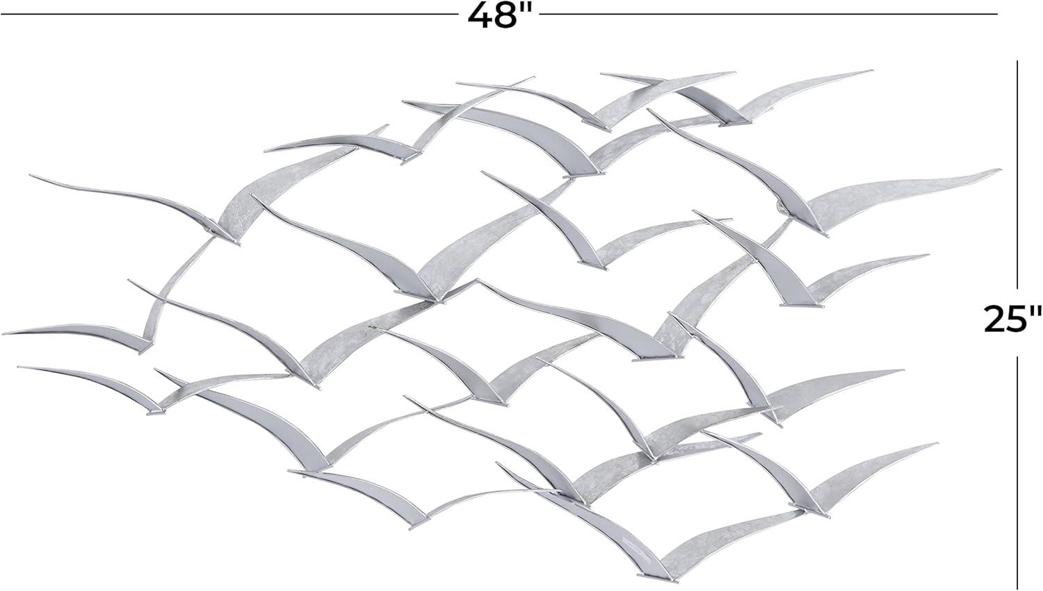 Large Silver Iron Bird Flock Wall Sculpture