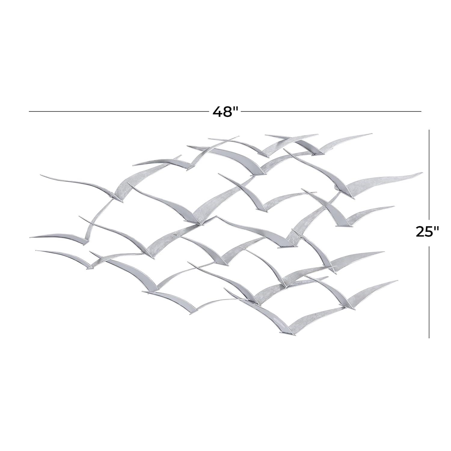 Large Silver Iron Bird Flock Wall Sculpture