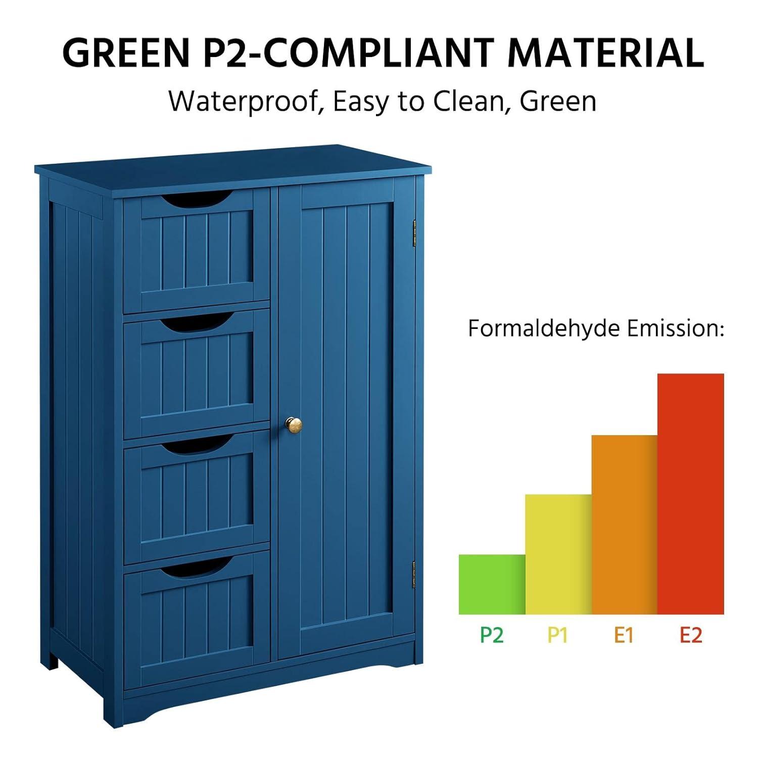 Topeakmart Wooden Bathroom Floor Cabinet, Free Standing Side Cabinet w/4 Drawers & 3 Tier Cupboard Storage Organizer Unit for Hallway/Entryway, Navy Blue