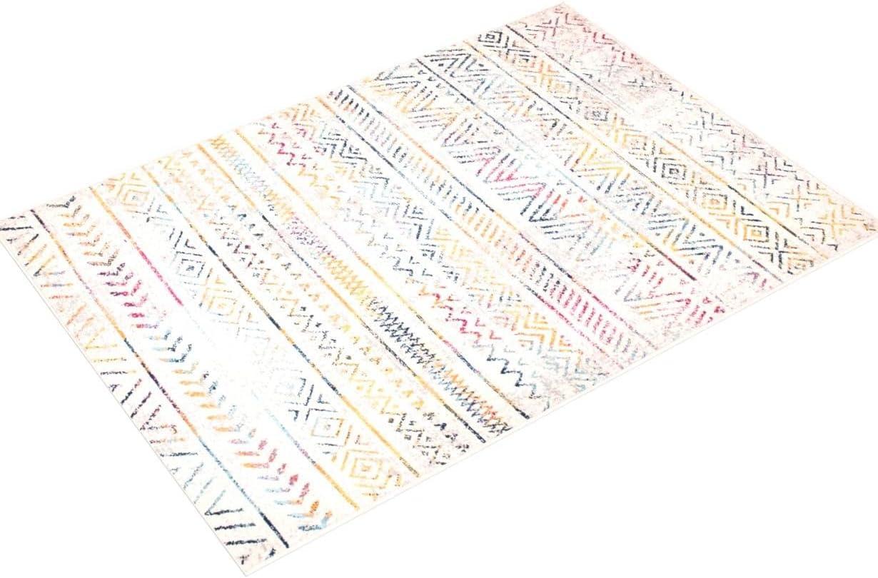 World Rug Gallery Geometric Distressed Bohemian Multicolored 5'x7' Area Rug