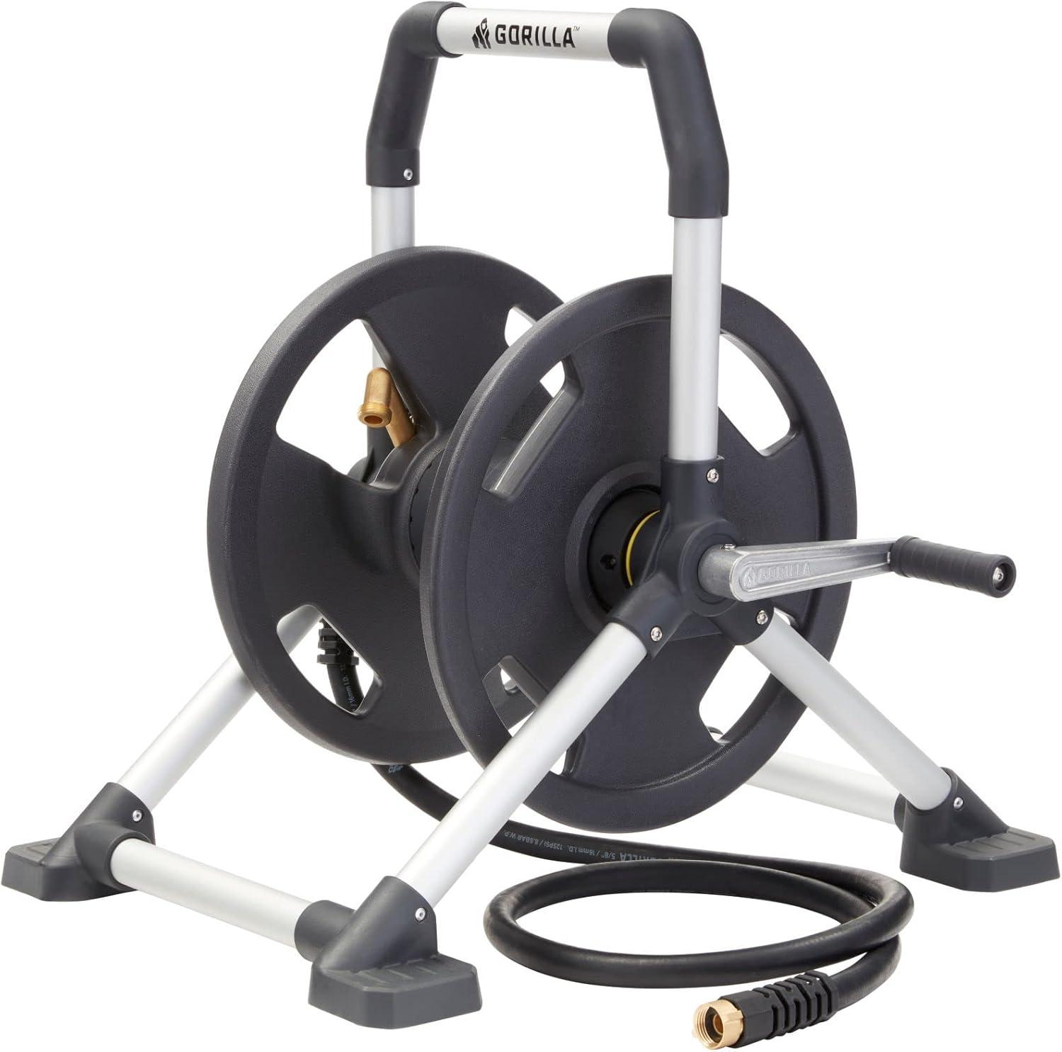 Gorilla Carts 150 ft. Black/Gray Retractable Free Standing Hose Reel Cart