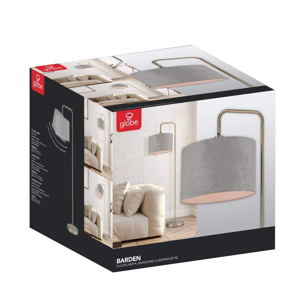 Globe Electric Barden 58" Brass Floor Lamp with Light Gray Velvet Shade, 67398