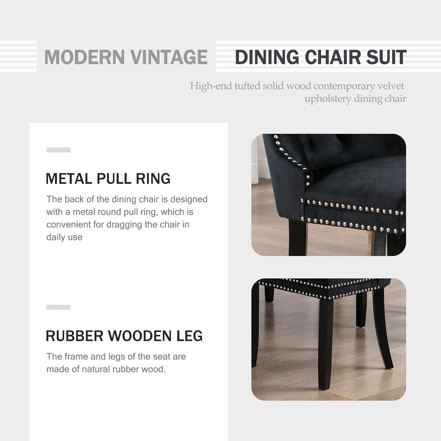 ODUSE-DAILY Black Velvet Dining Chairs Set of 2, Kitchen & Dining Room Chairs, Sillas De Comedor, Nailheads Tufted, Velvet Upholstered, Solid Wood (Black, 2 Pcs)